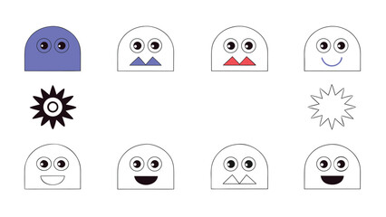 Set of Cute Character Icons with Various Facial Expressions and Shapes