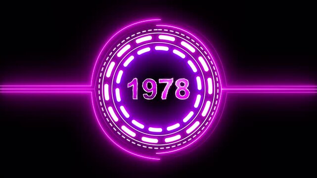 1978 text with screen effects of technological failures. Concept of counting years. Past year technology concept on black background.