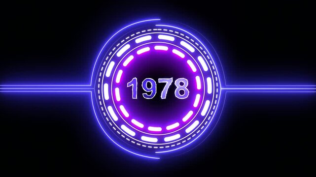1978 text with screen effects of technological failures. Concept of counting years. Past year technology concept on black background.