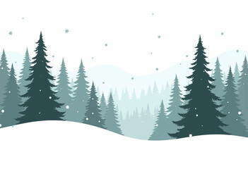 Fototapeta premium Winter landscape with snow-covered evergreen trees in calm scenery 