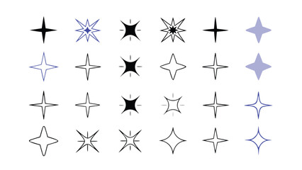 Collection of Star and Sparkle Icons in Black and Purple Design