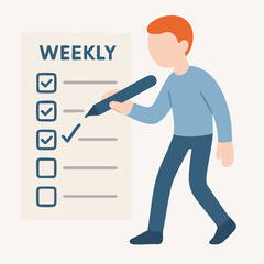 Flat Illustration Man Filling Task Checklist Weekly Schedule Sheet