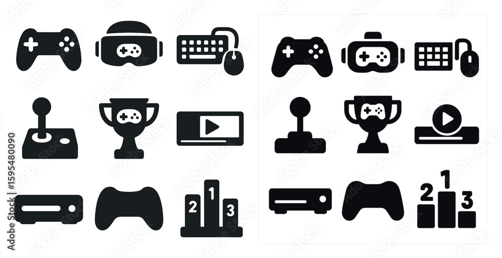 Poster collection of video game icons, including controllers, game controllers, and game controllers. the i