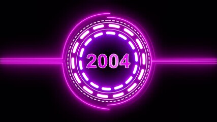 2004 text with screen effects of technological failures. Concept of counting years. Past year technology concept on black background.