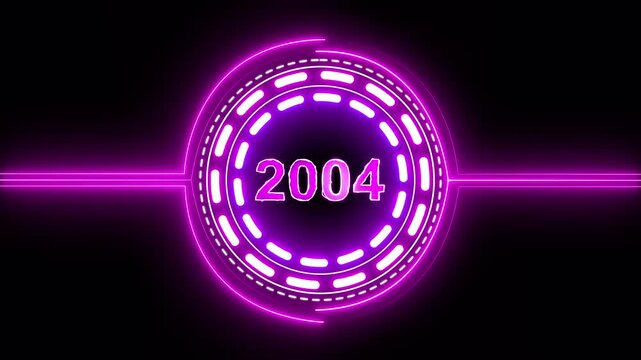 2004 text with screen effects of technological failures. Concept of counting years. Past year technology concept on black background.