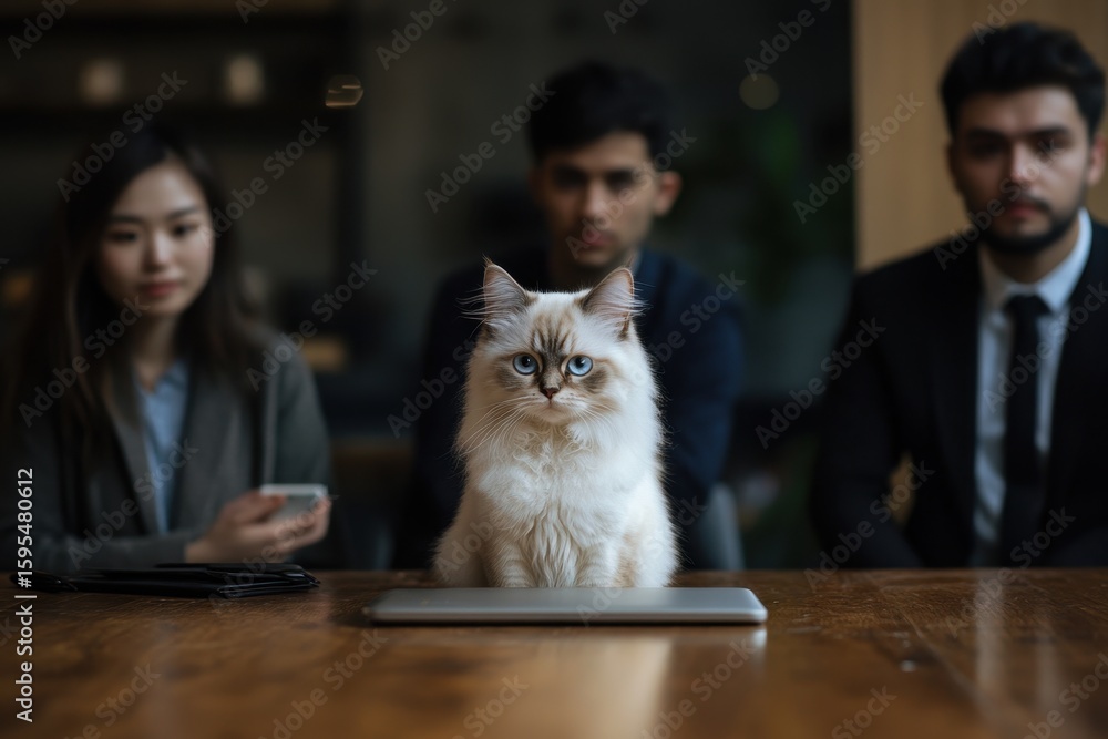 Poster hr managers conduct an interview with an unusual candidate in a modern office setting, hr managers a