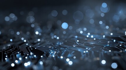 technology abstract background with circuit diagram elements, in the style of light black and indigo, luminous shadows, bokeh, angular. generative AI.