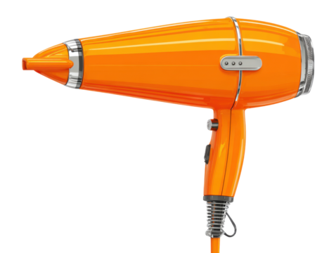 Hair dryer action home product photography indoor close-up. Isolated on transparent background, png.