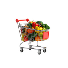 Shopping cart filled with fresh produce ready for healthy eating on transparent background