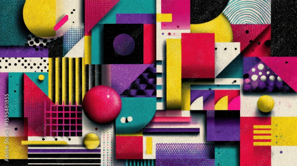 Poster vibrant and colorful abstract design with geometric patterns.