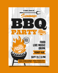 Black and Yellow Retro Illustrative BBQ Summer Party Vertical Poster Invitation Template