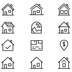 House icons with financial and location symbols home