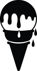Melting ice cream cone silhouette, dripping drops, black and white vector art, summer dessert illustration, food graphic, abstract artwork, Adobe Stock