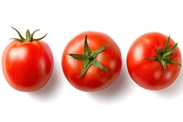 俯瞰で撮影した完熟トマト（野菜・食材・料理・白背景）