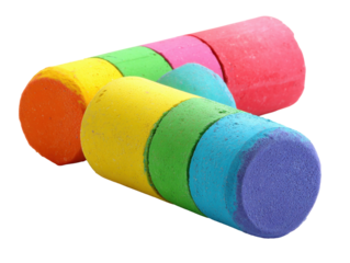 Colorful chalk art creation studio photography indoor close-up. Isolated on transparent background, png.