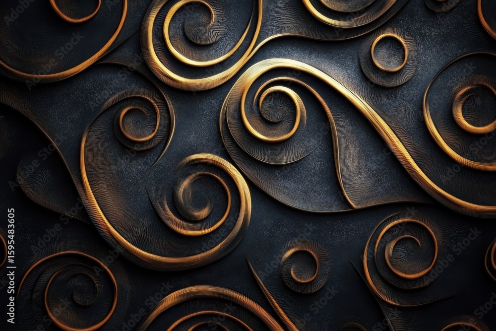 Poster elegant abstract swirls of gold and dark textures create a captivating seamless background design, 4