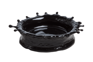 Dynamic splash of black liquid studio photography abstract close-up. Isolated on transparent background, png.