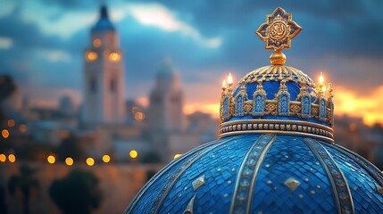Ornate blue dome with golden embellishments.