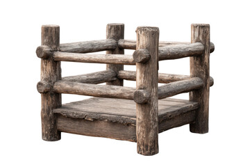 Obraz premium Workshop product photography rustic wooden furniture close-up. Isolated on transparent background, png.