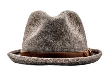 Stylish brown fedora hat on fashion accessory studio. Isolated on transparent background, png.