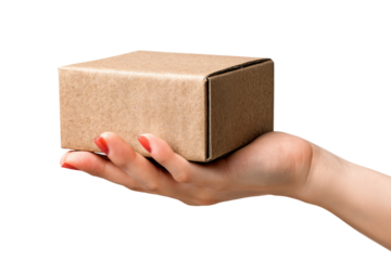 Delivery package handheld in bright environment for shipping concept. Isolated on transparent background, png.