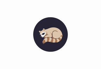 Obraz premium Cartoon raccoon sleeping in a circular design on dark background 