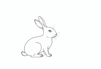 Obraz premium Cartoon rabbit sitting calmly with attentive expression on white background 