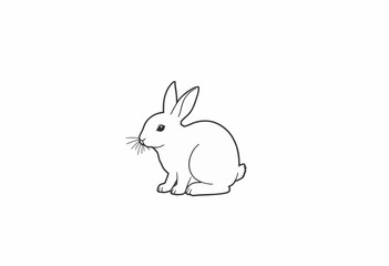 Obraz premium Simple line drawing of a sitting rabbit in profile view 