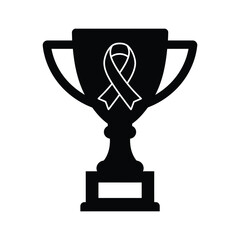 A trophy with a ribbon symbolizes the fight against cancer, isolated on white background