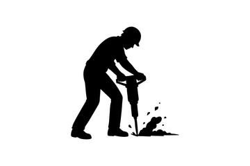 Silhouette of a construction worker operating a jackhammer perfect for illustrating labor construction or industrial themes on a clean white background