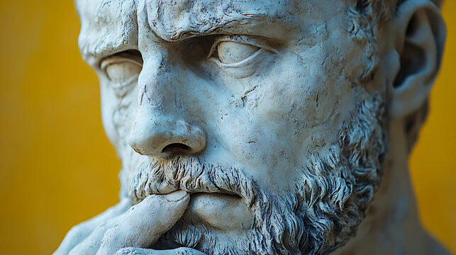 Pensive Stone Bust Close-up of a Classical Sculpture