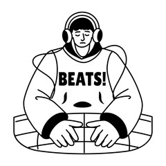 glyph sticker of a character listening music with beats typography 