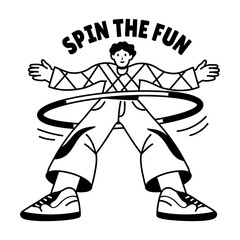glyph sticker of a character having spin fun with hula hoop