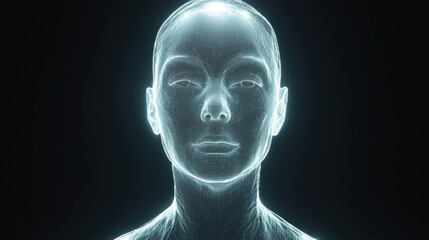 Digital Human: Wireframe Portrait, Futuristic Technology and Artificial Intelligence Concept