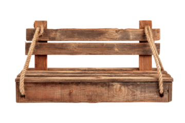 Rustic wooden shelf display home interior product photography studio. Isolated on transparent background, png.