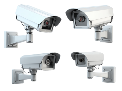 Surveillance camera tech installation in urban security systems. Isolated on transparent background, png.