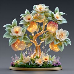 Artistic magical tree with radiant crystal fruits high resolution picture