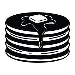 A stack of pancakes with butter and syrup isolated on white background, representing a delicious breakfast