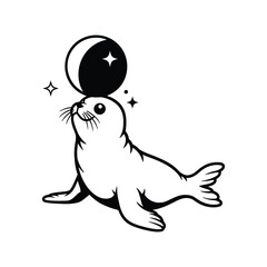 A cute seal balancing a ball isolated on white background, showcasing a playful circus animal