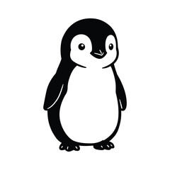 Fototapeta premium A cute penguin stands tall in a black and white vector illustration, isolated on white background