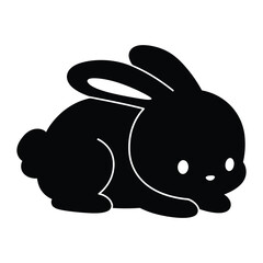 A cute black and white rabbit sits peacefully in a vector illustration, isolated on white background