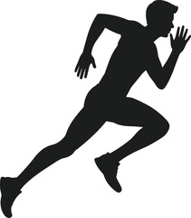 Sprinter silhouette in mid-stride motion, powerful athletic figure vector illustration for fitness, training, sports action, speed, race, health content