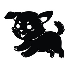 A playful puppy silhouette running happily, isolated on white background