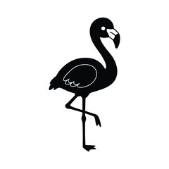 A striking black flamingo stands gracefully, isolated on white background, its silhouette a testament to tropical elegance and minimalist design
