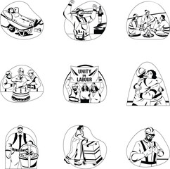 Pack of Glyph Style Happy Labour Day Illustrations

