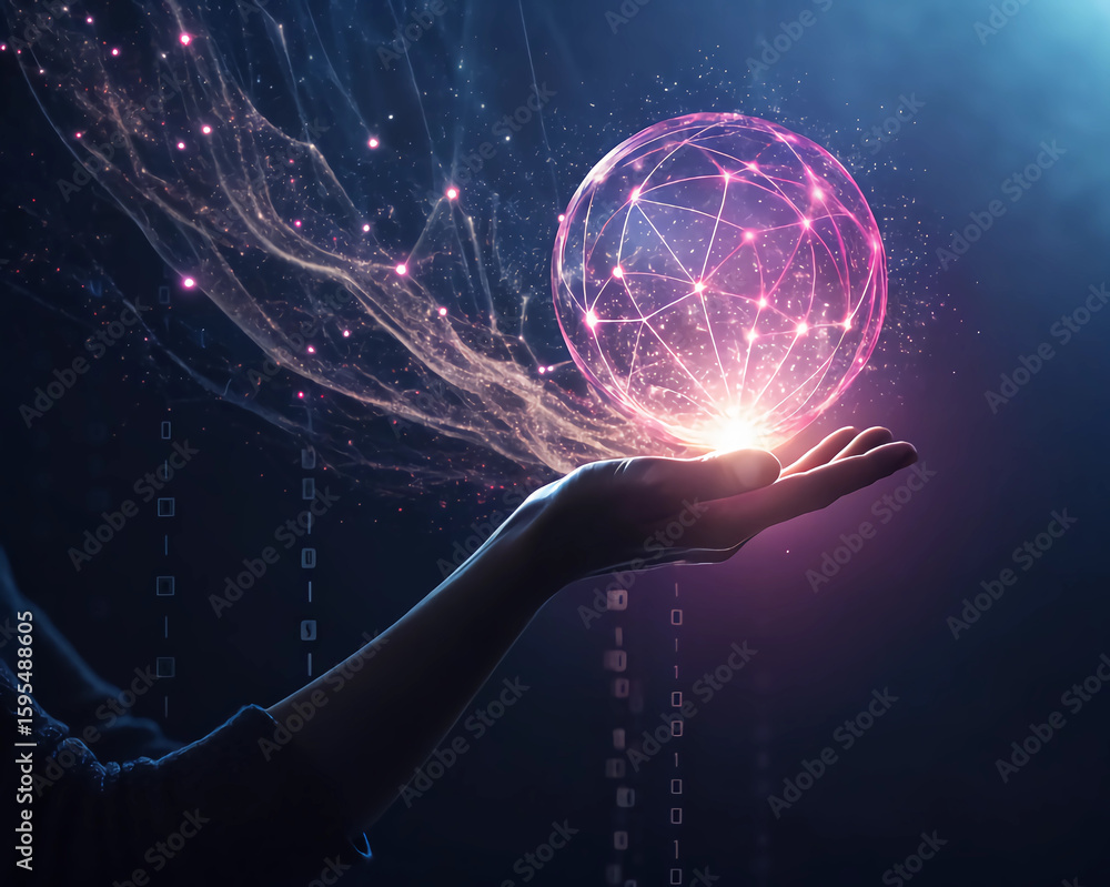 Fototapete abstract background with glowing lines and space for text featuring futuristic, digital, and energy-