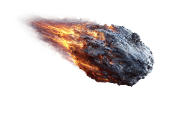 Meteor shower ignites night sky over desert landscape 3d render. Isolated on transparent background, png.