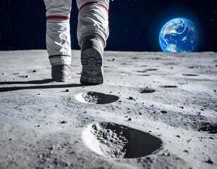 Astronaut walking on the moon with earth in view