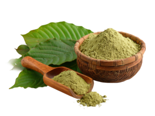 Mixing kratom powder natural ingredients home kitchen creative process. Isolated on transparent background, png.