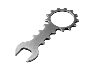 Mechanical garage wrench tool industrial close-up photography. Isolated on transparent background, png.